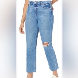 Paige Kylie crop distressed light medium wash jeans raw hem capri, size 27